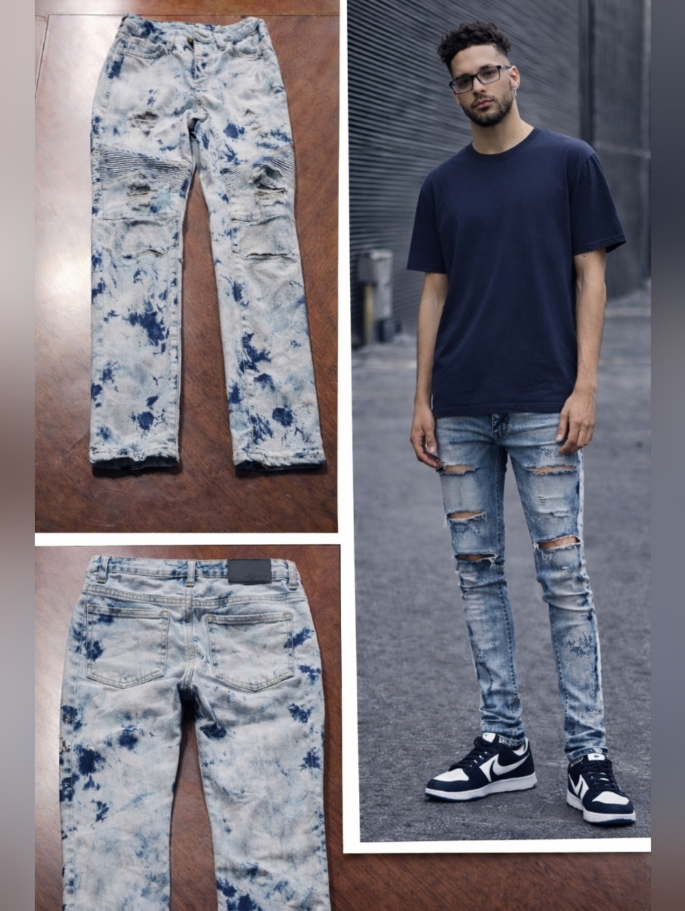Acid Wash Skinny Jeans – Blue Splatter Distressed Denim